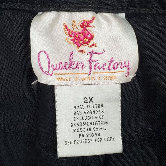 Quacker Factory 2X Jeans Black Denim Pants Holiday Snowman Embroidery Festive - Picture 5 of 12